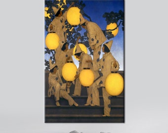 Maxfield Parrish Women Wall Hanging, The Lantern Bearers Canvas Gift, Surreal Poster, Handmade Gift, Reproduction Printed, Framed Canvas,