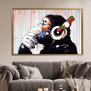 Banksy Monkey Graffiti Art Print: Modern Home Decor Canvas
