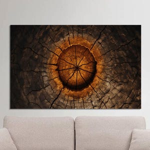Tree Ring Canvas Art Print: Rustic Wood Texture, Cabin Decor