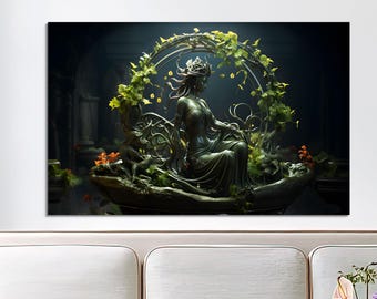 Goddess Statue Canvas Art: Mythical Ivy Circle Sculpture Print
