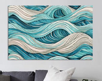 Abstrakcyjne fale oceanu na płótnie: nowoczesny wydruk nadmorski
