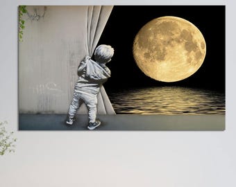Full Moon Canvas Print: Dreamy Surrealist Nursery Wall Art