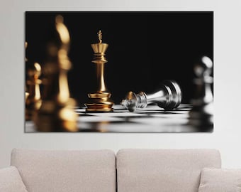 Lienzo de jaque mate de ajedrez: Rey de oro contra rey de plata, decoración para sala de juegos de estrategia