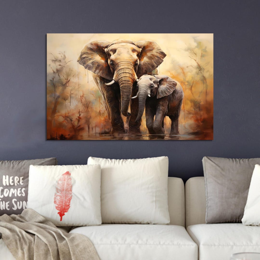 Elephant Family Canvas Art: Modern Animal Wall Hanging - Etsy