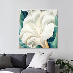 Canvasprint witte bloem: abstracte bloemen muurdecoratie, moderne kunst