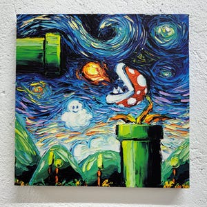 Mario Bros Wandkunst, Mario World Leinwand, Van Gogh Kunst Dekor, Super Mario Poster, Van Gogh Poster Kunst, Sternennacht Kunst, Moderne Leinwand
