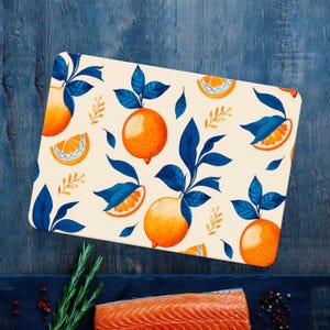 Orange Print Tempered Glass Cutting Board: Modern Kitchen Decor