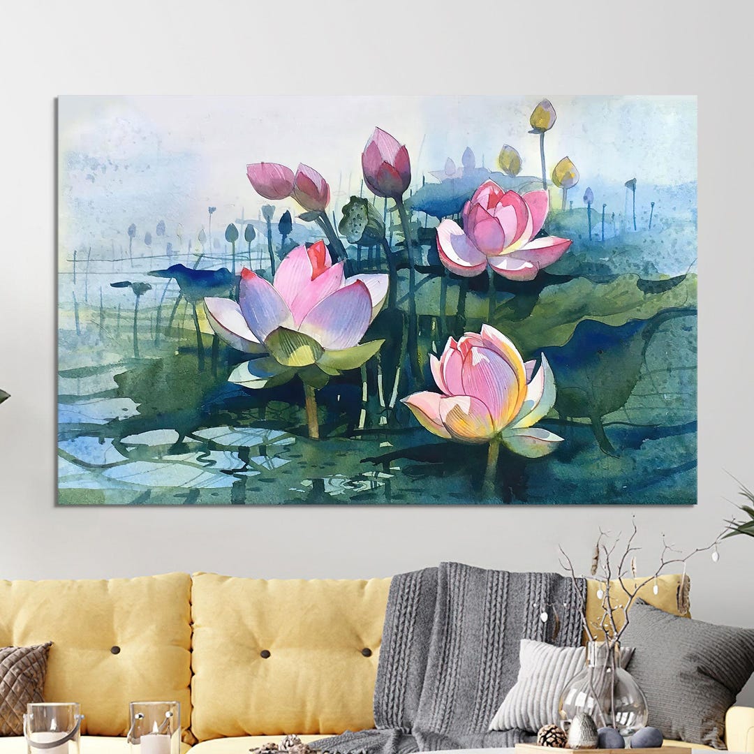 Lotus Flower Canvas Print: Watercolor Floral Wall Art - Etsy