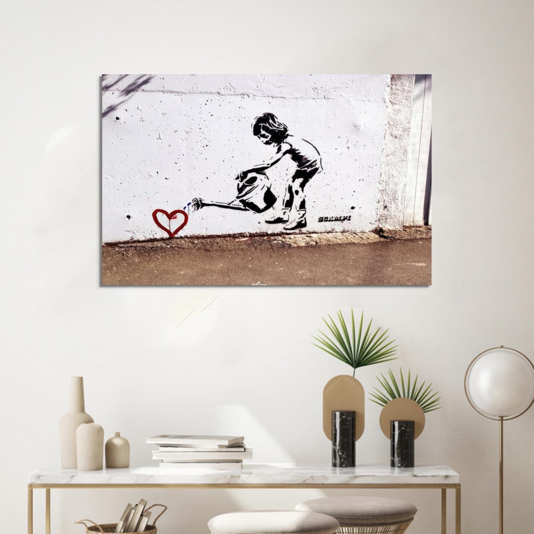 Banksy Children Watering Heart: Abstract Canvas Wall Art - Etsy