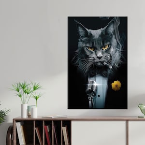 Póster de animales, lienzo 3D, regalo para amantes de los gatos, lienzo 3D, arte en lienzo de gato cantante, obras de arte modernas, impresiones de arte de pared, regalo personalizado para abuela