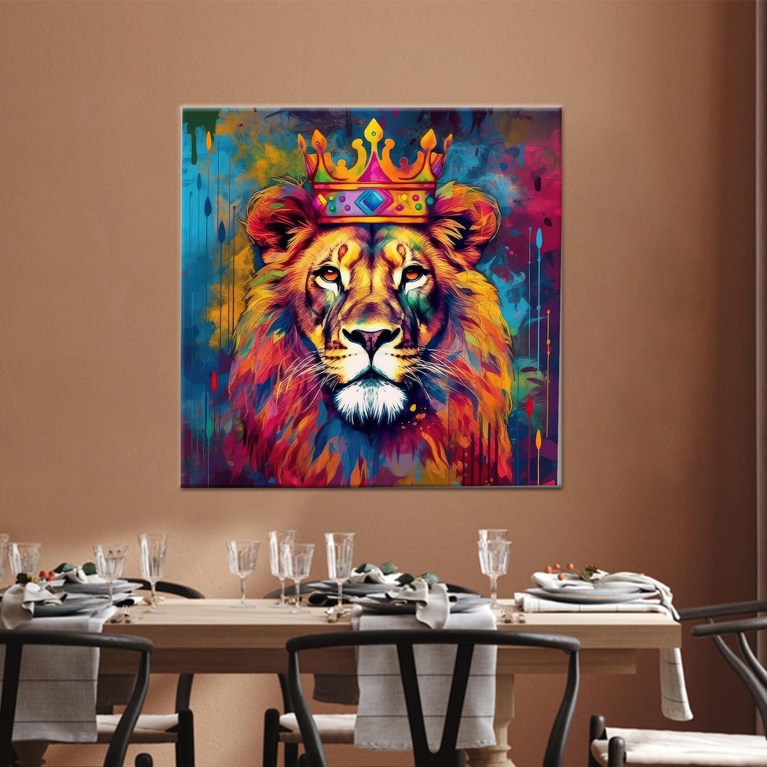 Colorful Lion Canvas Art: Modern Animal Wall Decor - Etsy