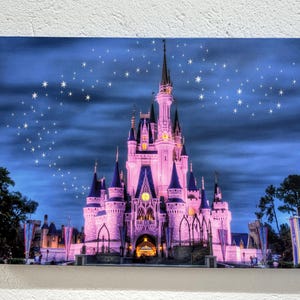 Disneyland Leinwandkunst, Mädchenzimmer Kunst Dekor, Sternenhimmel Kunst, Nachtlandschaft, Disneyland Poster, Geschenk für Mädchenzimmer, gerahmte Leinwandkunst