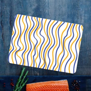 Modern Serving Board, Gift for Mom, Yellow Chopping Board, Blue Serving Board, Abstract Chopping Board, Healthy Glass Cutting Board,