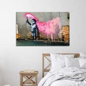 Banksy Child Graffiti Canvas Art: Handmade Bedroom Wall Decor