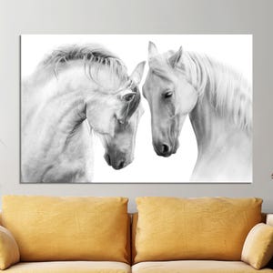 Póster de animales, póster de lienzo de regalo para amantes de los caballos, obra de arte de caballos, arte de lienzo de dos caballos, regalo de boda personalizado para pareja,