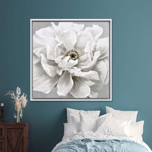 Abstrakte 3D Leinwand, Blumen Leinwand Dekor, Baby-Geschenk personalisiert, Weiße Blume 3D Leinwand, weißes Poster, Geschenk für Ihn,