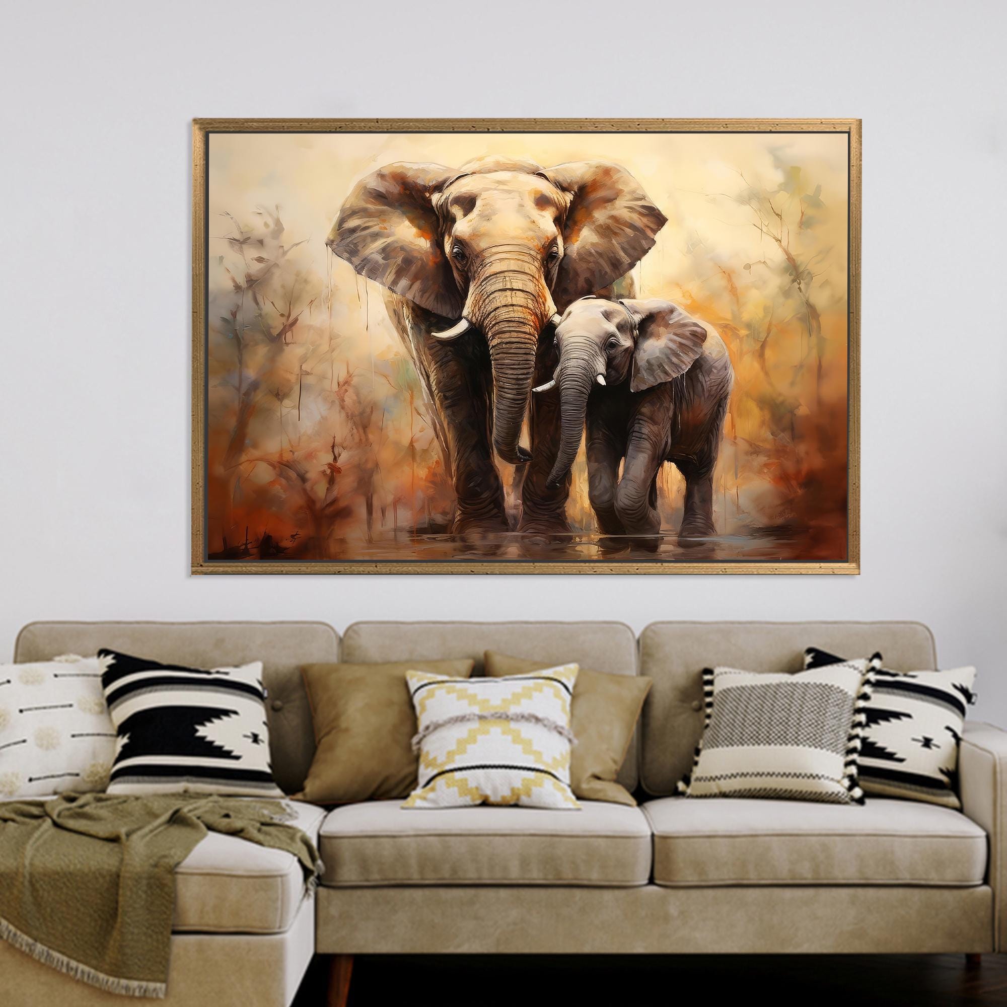 Elephant Family Canvas Art: Modern Animal Wall Hanging - Etsy