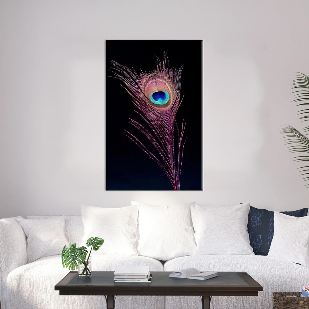 Purple Canvas Print, Feather Wall Art, Animal Canvas Decor, Peacock