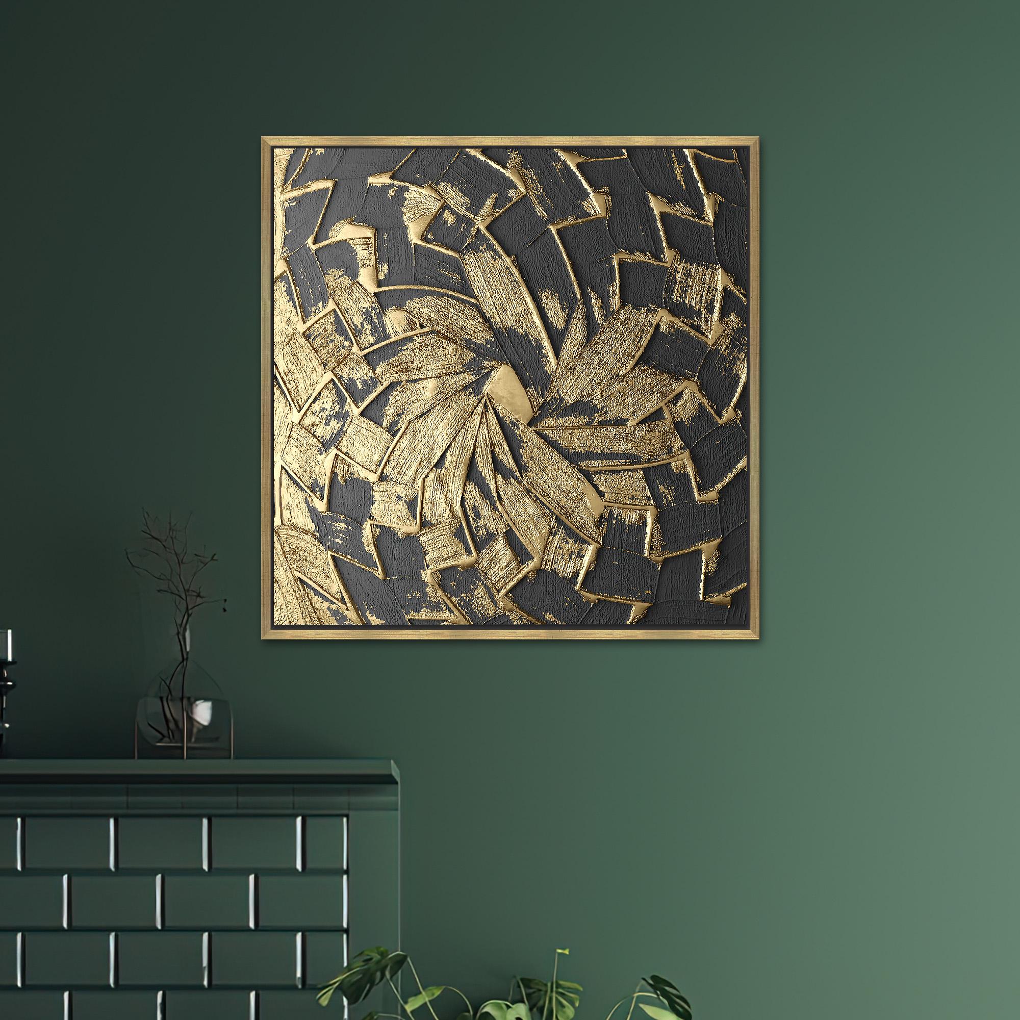 Black and Gold Abstract Texture Canvas Wall Art With Geometric Luxury ...