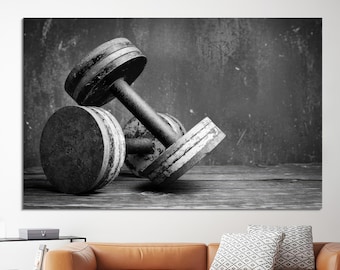 Gym Canvas Gift, GYM Art, Dumbbells Canvas Poster, Room Decor Canvas Art, Black and White Canvas Decor, Large Canvas Art,