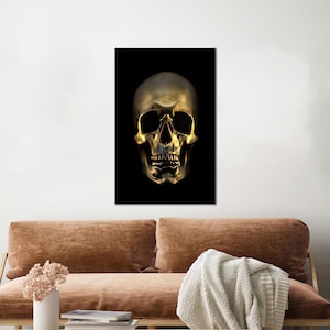 Loft Poster, Wohnzimmer Wandkunst, Moderne Leinwand Druck, Goldener Schädel Poster, Schädel Leinwand Geschenk, Geschenk für Mutter,