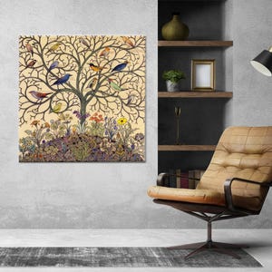 Tela 3D con animali, poster su tela con uccelli sui rami degli alberi, arazzi autunnali, poster su tela con fiori, grande tela artistica, tela artistica con cornice