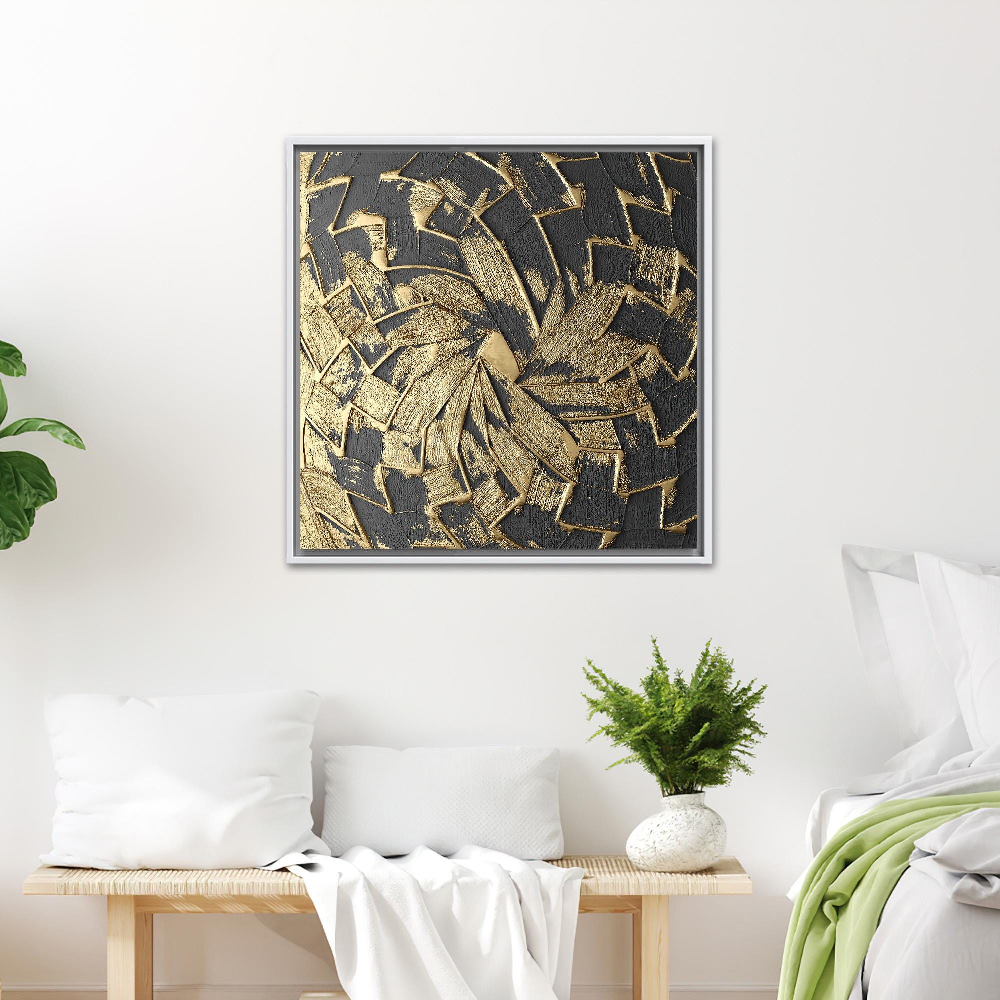 Black and Gold Abstract Texture Canvas Wall Art With Geometric Luxury ...