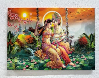 Radha Krishna Canvas Art: Hindu Love God Poster, Spiritual Decor