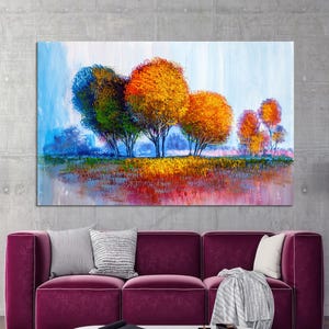 Arte su tela con colori autunnali, poster con albero astratto, visualizza l'arte, poster con tela con alberi colorati, regalo personalizzato per la mamma,