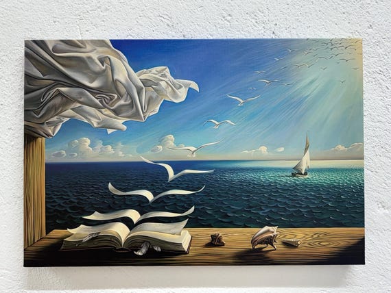 Salvador Dali Canvas Print: Book to Birds Surreal Seascape Wall