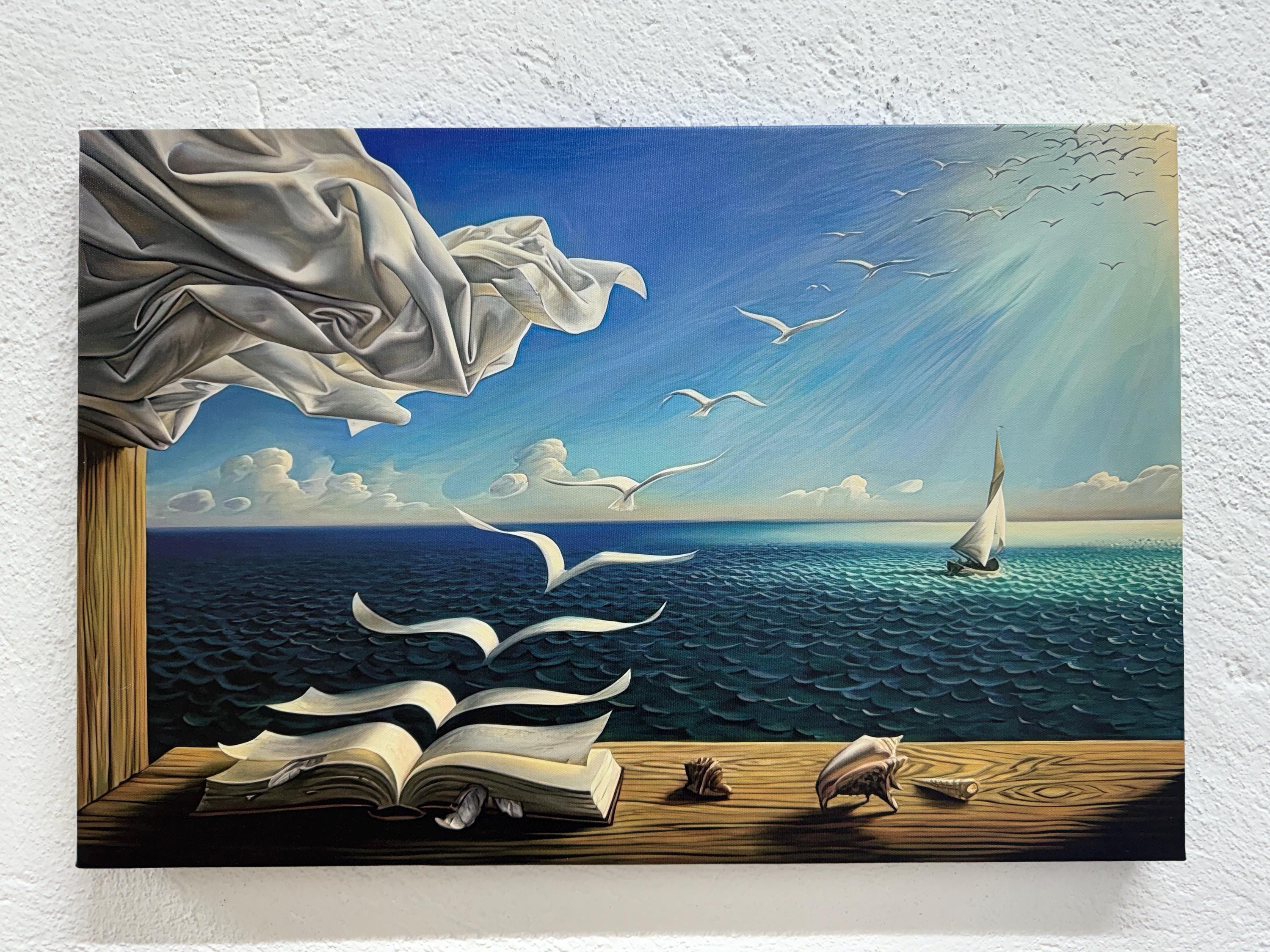 Salvador Dali Canvas Print: Book to Birds Surreal Seascape Wall