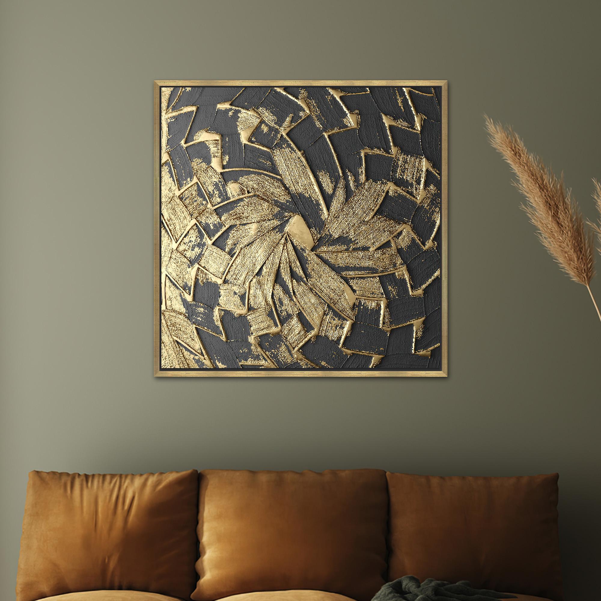 Black and Gold Abstract Texture Canvas Wall Art With Geometric Luxury ...