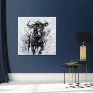 Man Cave Artwork, Abstract Art Canvas, Abstract Bull Canvas Print, Animal Wall Decor, Minimalist Wall Art,