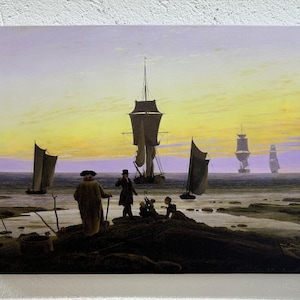 Seascape Canvas Art: Abstract Sunset Landscape with Boats