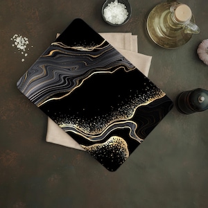 Black and Gold Marble Chopping Board, Black Marble Chopping Board, Gold Marble Cutting Board, Modern Chopping Board,