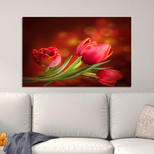 Rotes Leinwand Poster, moderne Leinwand Dekor, Tulpe Leinwand, Hochzeitsgeschenk für paar personalisiert, Blumen Wandbehang, Dekor Leinwand,