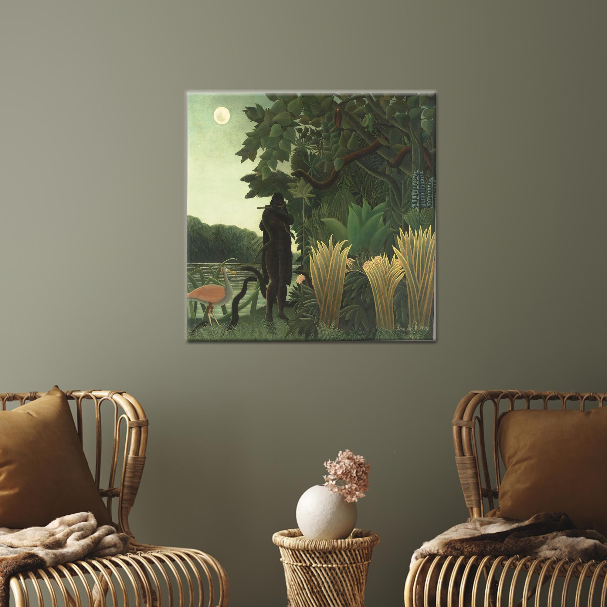 Rare Vintage 1950s Rousseau “Snake Charmer” Swiss Art Print Rare Vintage 1950s Rousseau “Snake Charmer” Swiss Art Print