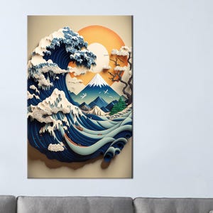 Boho Wanddekor, moderne Wandbehang, Hokusai Leinwand Dekor, Kanagawa Leinwand, Die große Welle Wandbehänge, Boho Wandkunst,