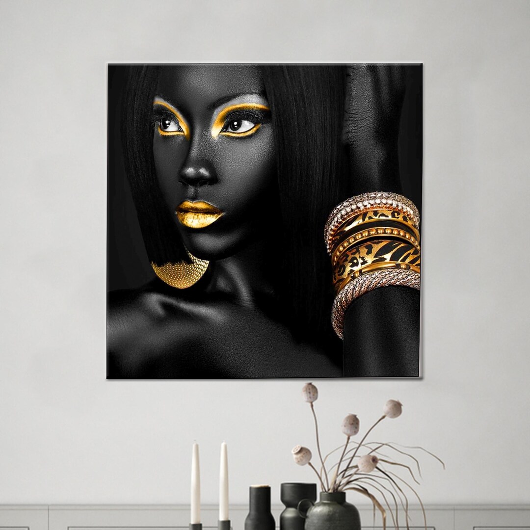 Black Woman Gold Makeup Canvas Print: Ethnic Wall Art Decor - Etsy
