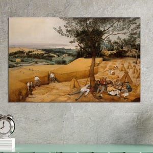 Dorf Leinwand Poster, Die Erntemaschinen Leinwand Kunst, Pieter Bruegel der Ältere Kunst Leinwand, Berühmte Kunstwerk,