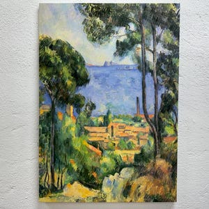 Paul Cezanne Kunst, Cezanne Leinwand Dekor, Landschaft Wandkunst, Seelandschaft Kunst, Seelandschaft, Wald Poster Dekoration, Grün Blau Wandkunst,