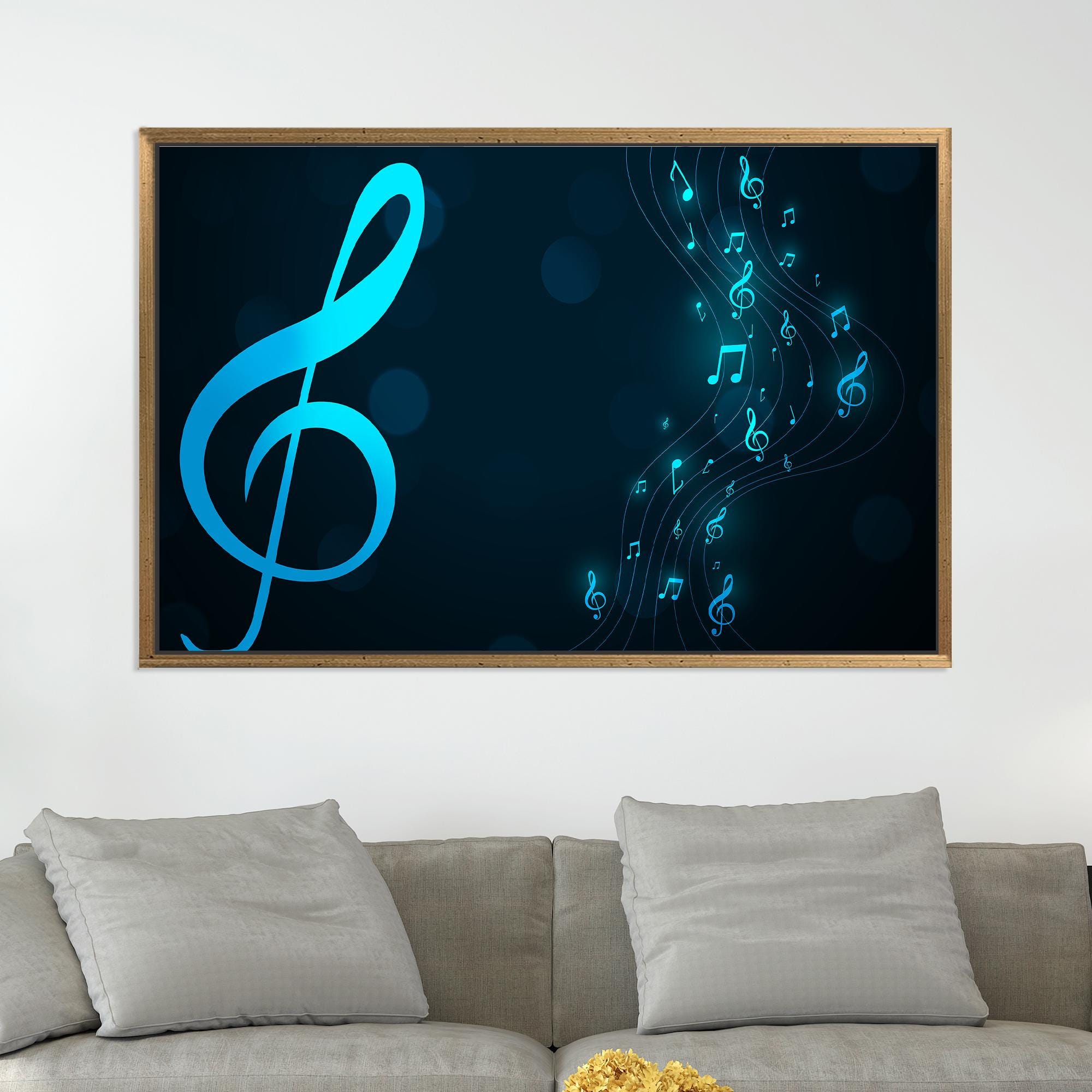 ト音記号キャンバスアート：青い音楽室の壁掛け - Etsy 日本