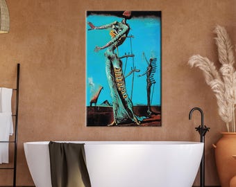 Impresión en lienzo de Salvador Dalí: La jirafa en llamas, arte mural enmarcado