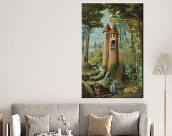 Reproduction Canvas Poster, Remedios Varo Canvas, Cats Paradise 3D Canvas, Abstract Cat 3D Canvas, Personalized Baby Gift,