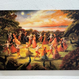 Radha Krishna Dance Canvas Art: Hindu Rasa Lila, Indian Gift