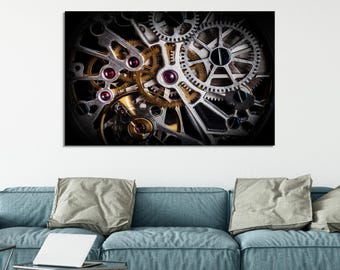 Wanduhrwerk Zahnrad Leinwand: Modernes Uhrwerk Dekor