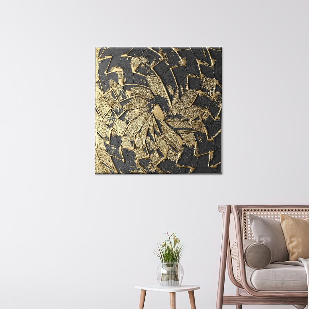 Black and Gold Abstract Texture Canvas Wall Art With Geometric Luxury ...