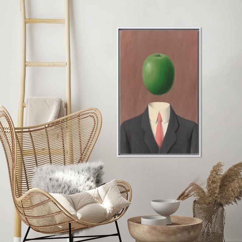 A Man With an Apple Head Poster, Man Canvas, Famous Wall Decor, Apple
