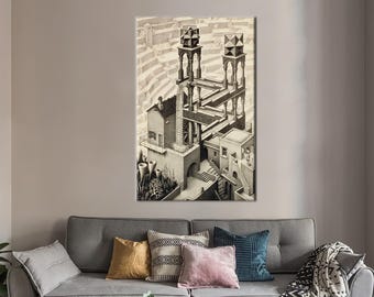 Escher Waterfall Canvas Wall Art: Floating Frame Home Decor