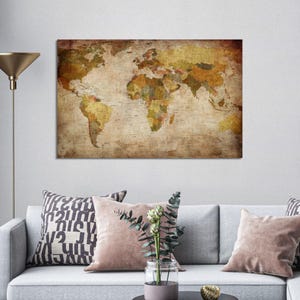 Große Weltkarte Wandbehänge, große Wandkunst, Karte 3D Leinwand, Weltatlas 3D Leinwand, Weltkarte gedruckt, Schlafzimmer Dekor Kunst, gerahmte Leinwand,